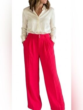 Tullea High Waist Wide Leg Pull On Pants Red Size S